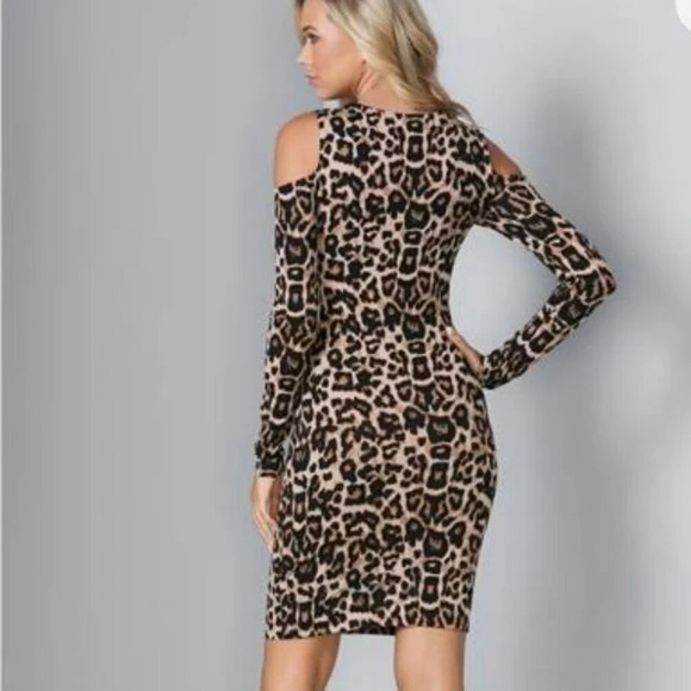 NWOT Venus Leopard Print Cold Shoulder Bodycon Dress M - Picture 3 of 11